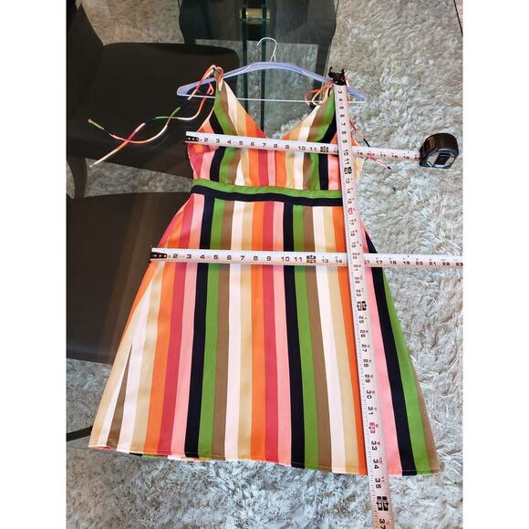 Gianni Bini Knee Length Dress Womens Size 2 Multicolor Striped V-Neck Sleeveless - Picture 8 of 12